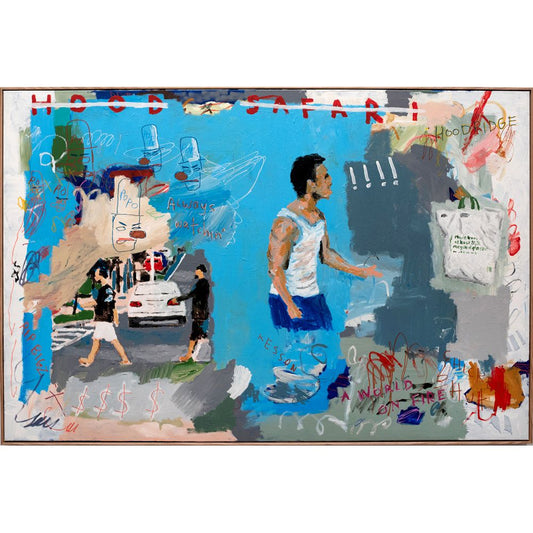 Jake Moss Artist | Hood Safari, acrylic on cotton, 124 x 185.5cm, 2023
