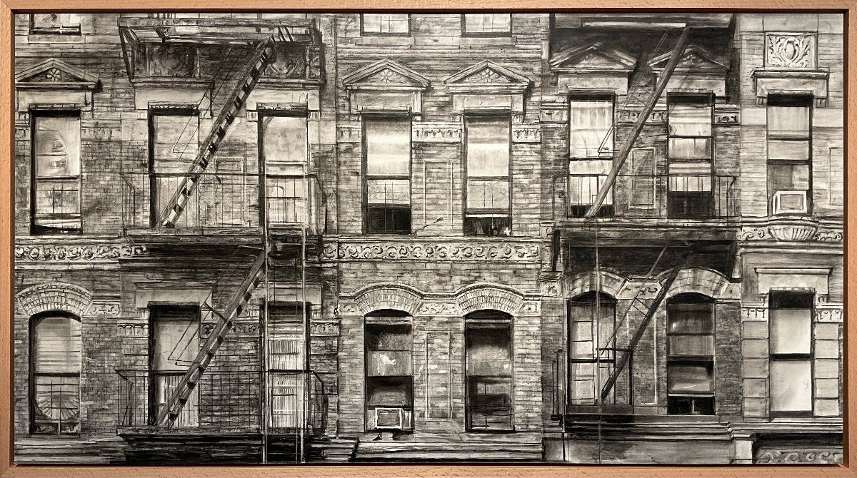 Miriam Innes drawings | 'Windows of NY 3' 45.5x82cm – Mitchell Fine Art