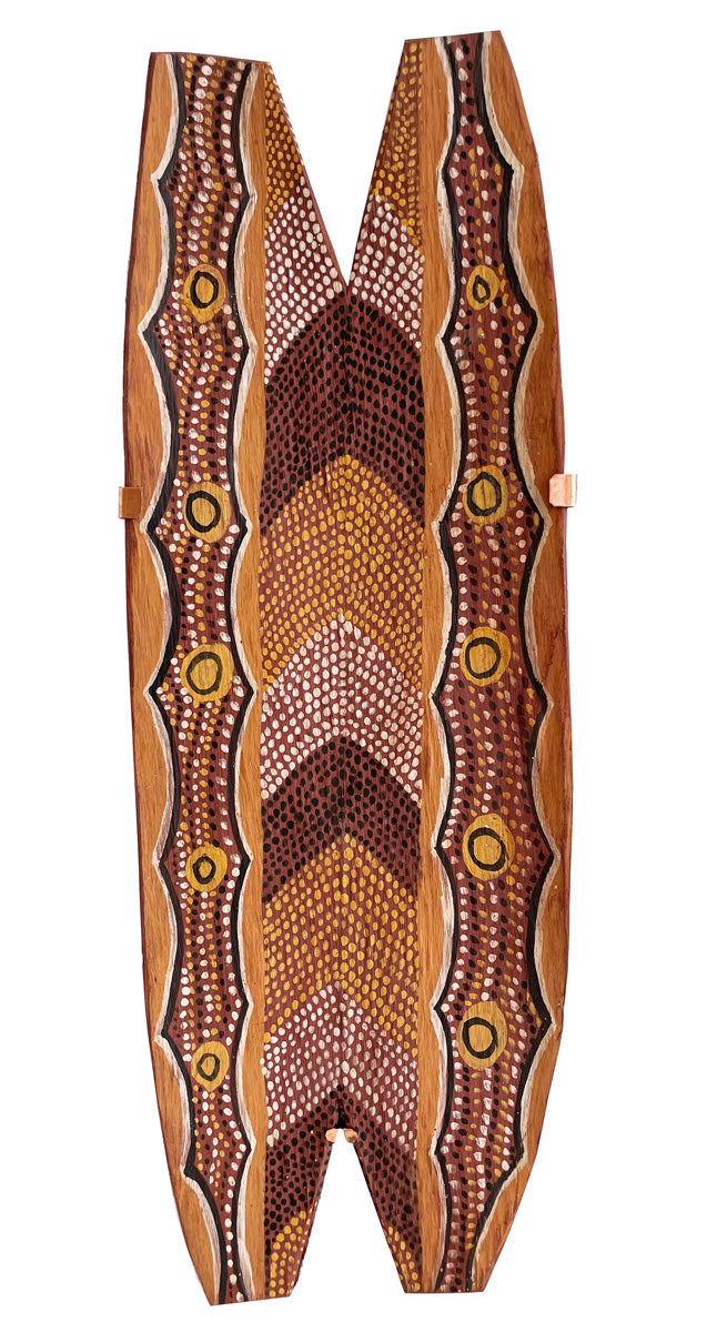 Aboriginal Bark paintings by Kevin Banduck at Mitchell Fine Art, Brisbane 