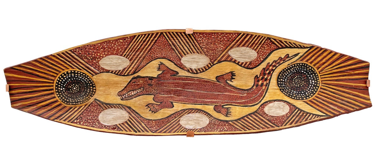 Aboriginal bark paintings by Guiseppe Lantjin | 'Crocodile Dreaming' Wadeye Barks