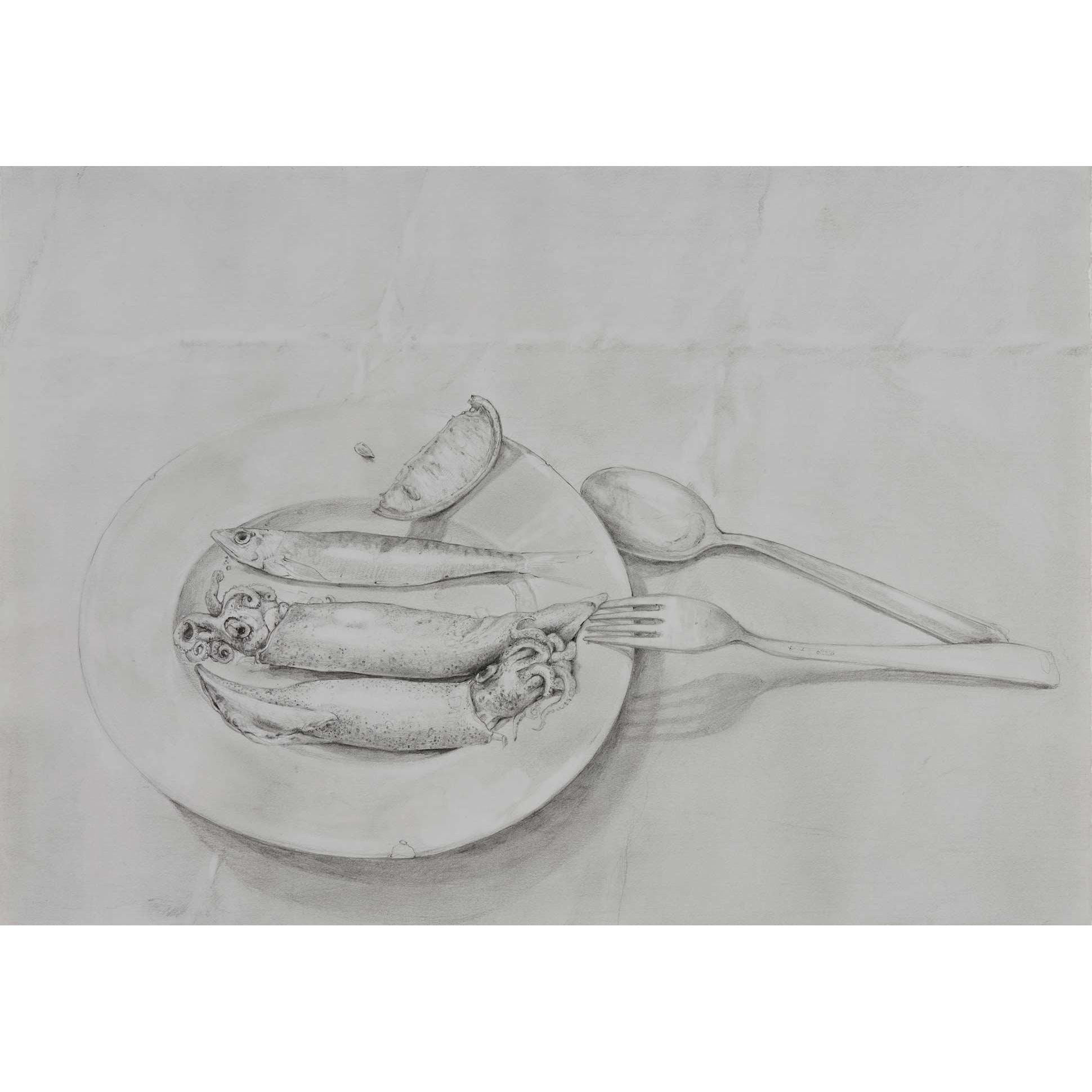mirra whale | Cuttlefish and sardines - Mitchell Fine Art