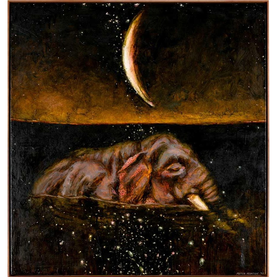 Peter Hudson art - Elephant and Crescent Moon - Mitchell Fine Art